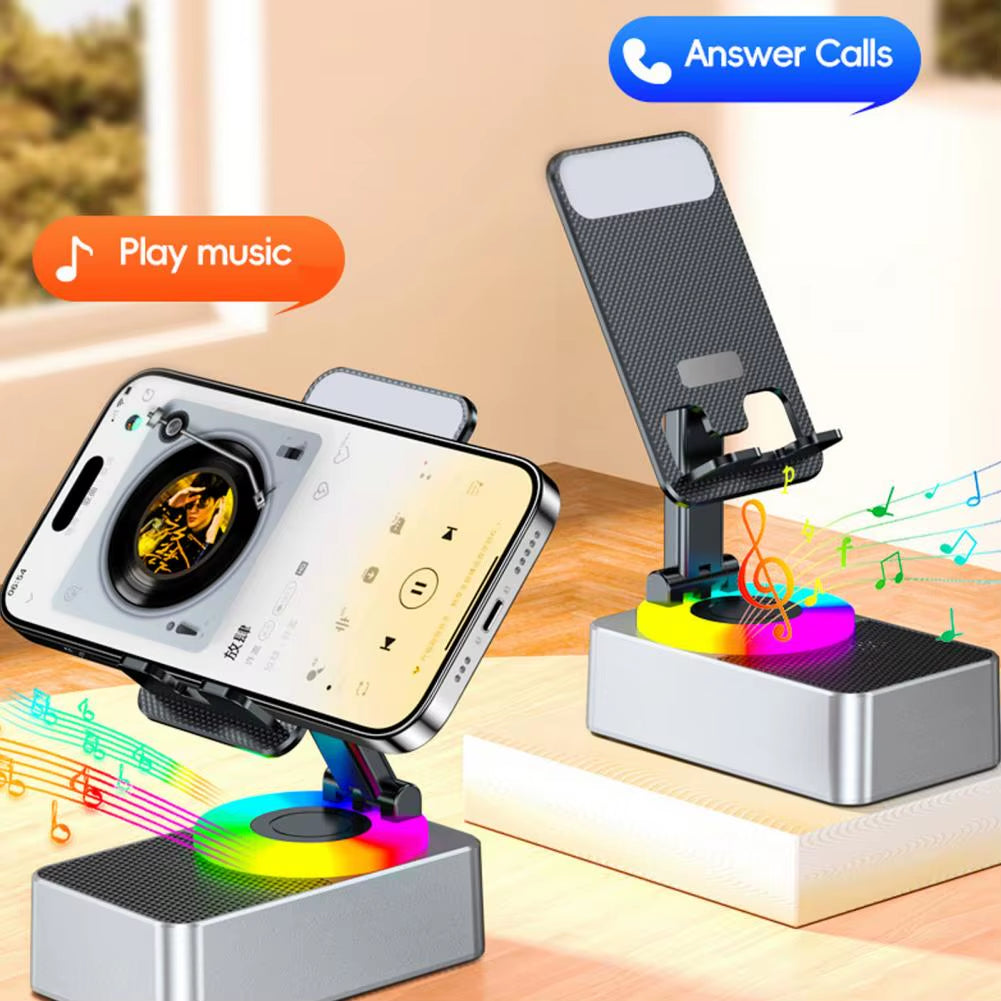 Bluetooth-Compatible Audio Power Phone Holder Rotating Phone Stand with Wireless Speaker Foldable Adjustable Cell Phone Stand