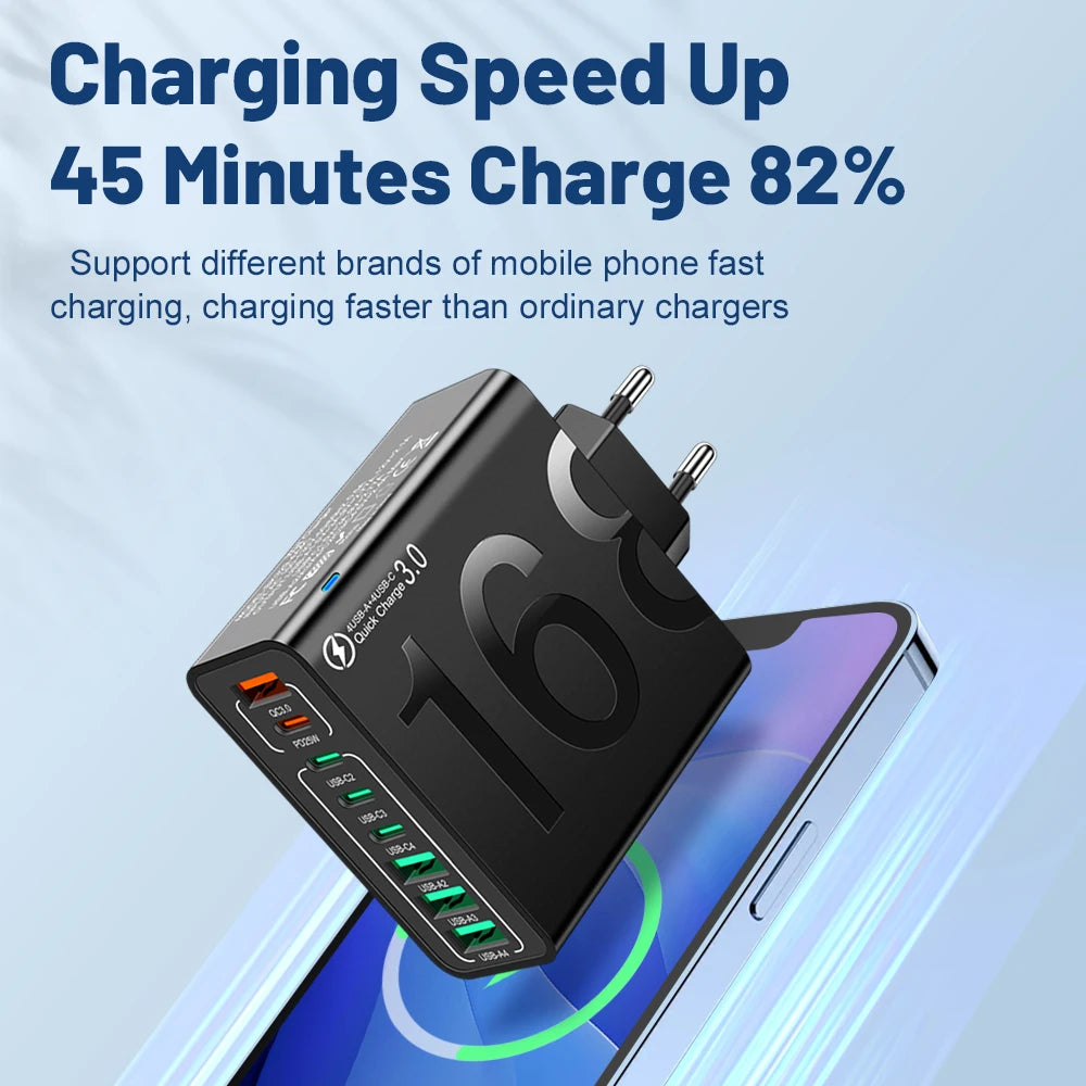 150W Multi Ports USB Charger Fast Charging Wall Adapter for Xiaomi Iphone Samsung Huawei PD Type C Travel Charger EU/US/KR Plug